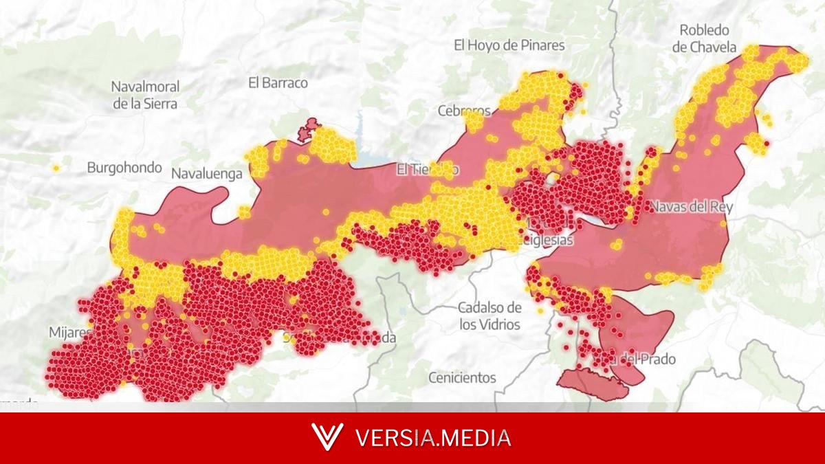 MAPA | El avance de los incendios de Ávila y Madrid como una gran lengua de fuego hacia Toledo por el Valle del Tiétar